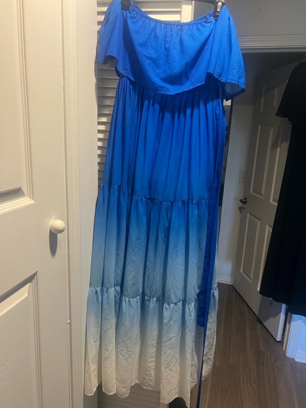 Blue Ombre Off-Shoulder Maxi Dress